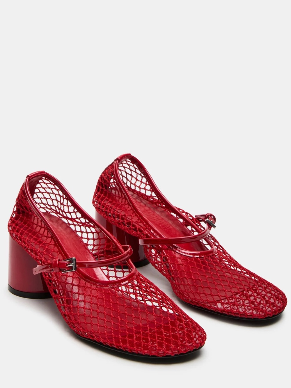 Steve Madden Red Mesh Mary Jane Block Heels